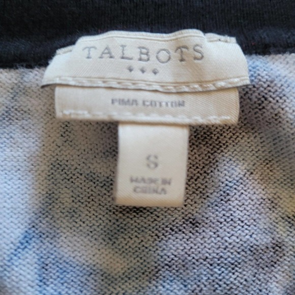 Talbots Cardigan Sweater Top Womens Small Blue Beige Floral Pima Cotton Career - Picture 4 of 10